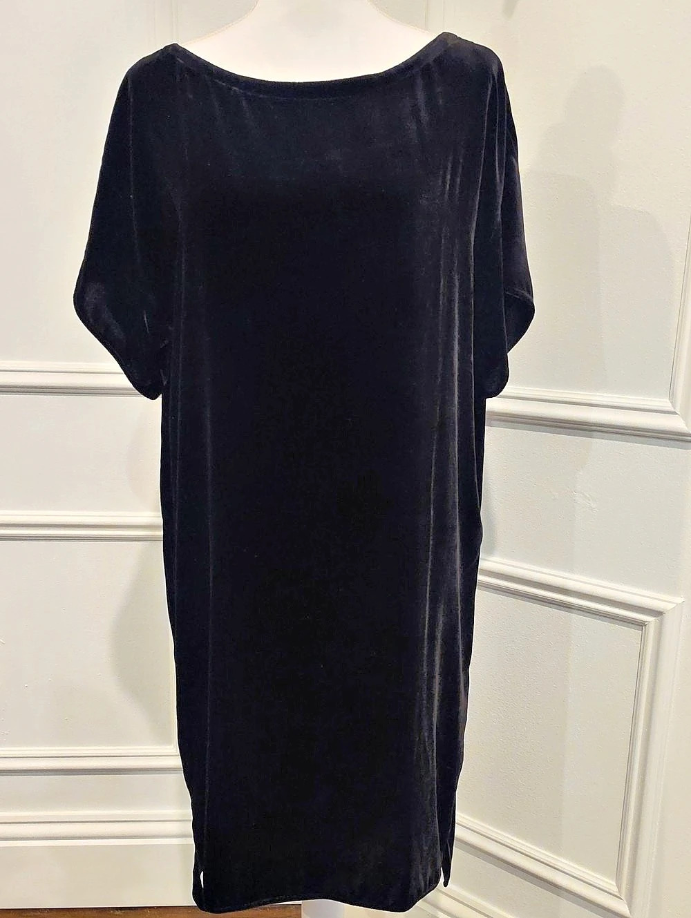 Eileen Fisher Black Velvet Maxi Shift Dress Size Medium Like New